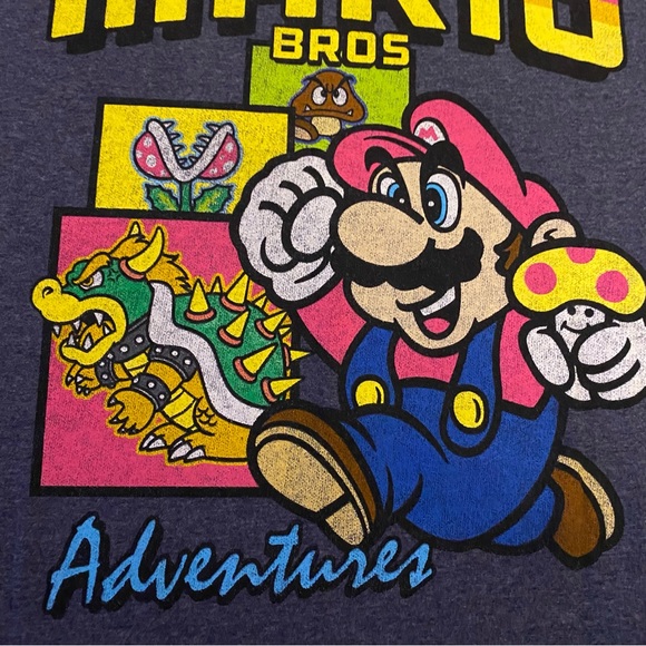🍄 Super Mario Bros Adventures Tee Shirt Mens 2XL Blue Multi Color Mario Bowser - Picture 3 of 6